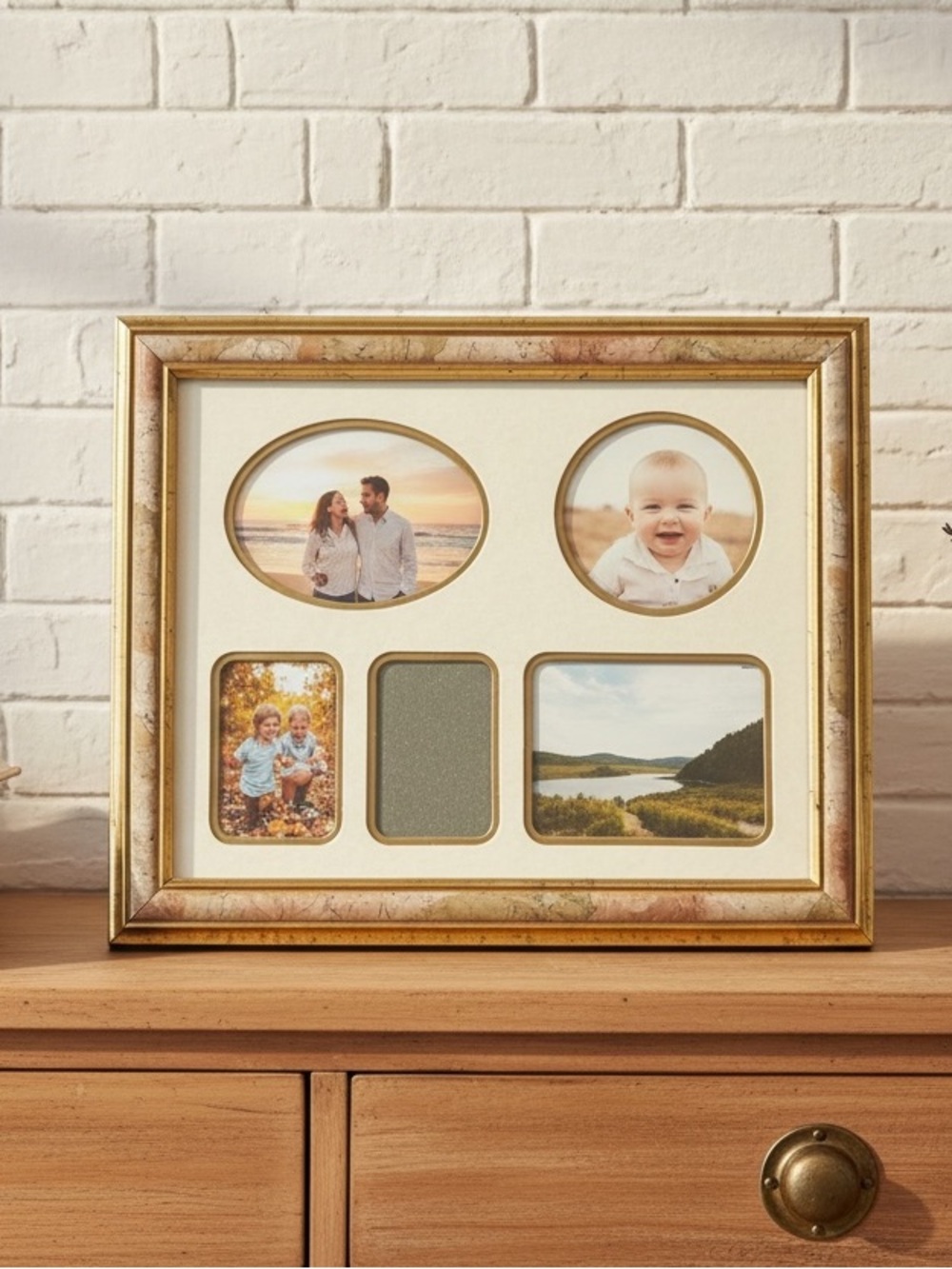 Vtg Matted Multi-Opening Collage Gallery Photo Picture Frame Taupe Rose Gold